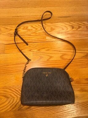 Michael Kors Dark Brown Logo Crossbody with Gold Hardware